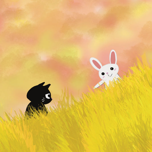 Cat and Rabbit in the yellow fields