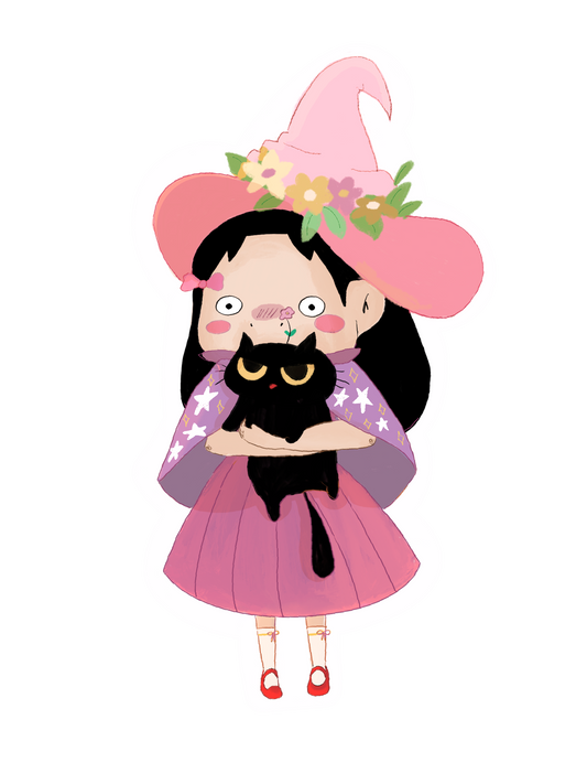 Witch with a cat sticker